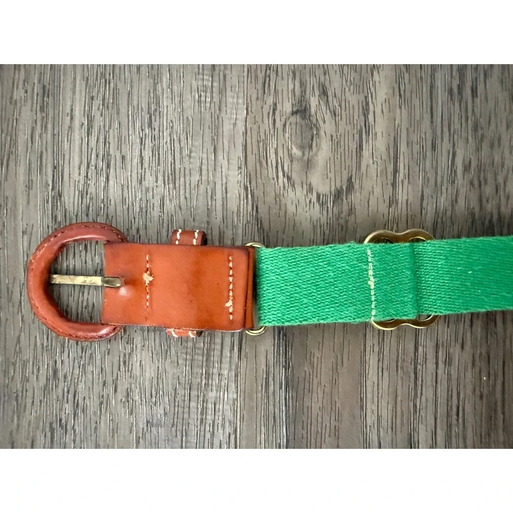 Vintage Dotty Smith Deep South Green Woven Women's Sm Belt Leather Brass Buckle